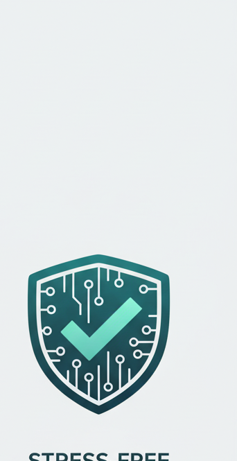 Stress-free accuracy icon with shield and checkmark